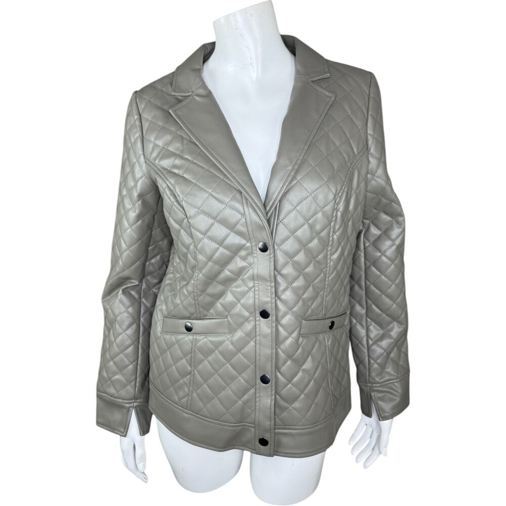 Denim & Co. Signature Quilted Faux Leather Blazer Olive XX-Small NWOT Business‎